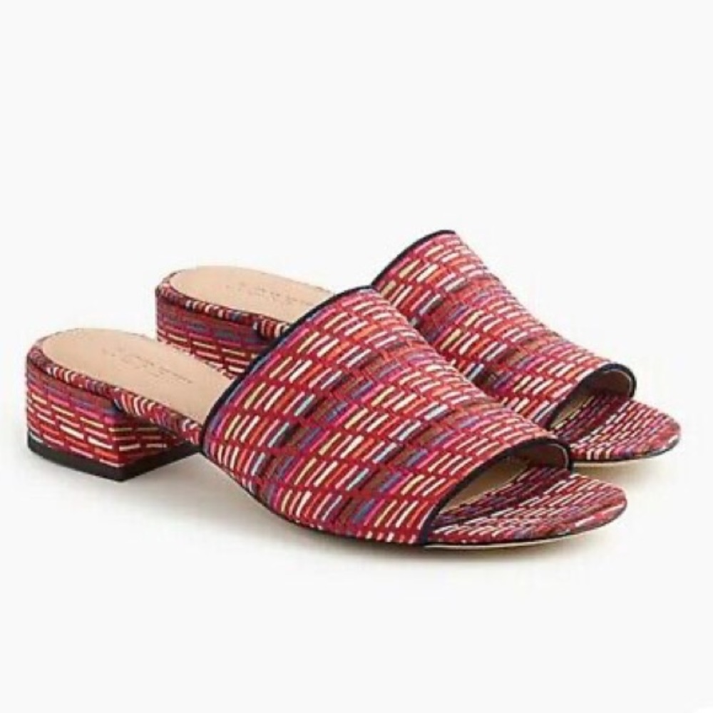 J Crew Raffia Low Block Heel Mule Slides - image 1